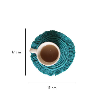 Handmade Macrame Teal Table Coasters - Set of 2 | Verified Sustainable by Brown Living™