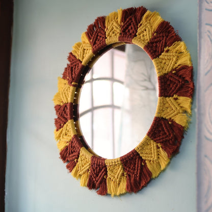 Handmade Macrame Yellow - Brown Mirror | Verified Sustainable by Brown Living™