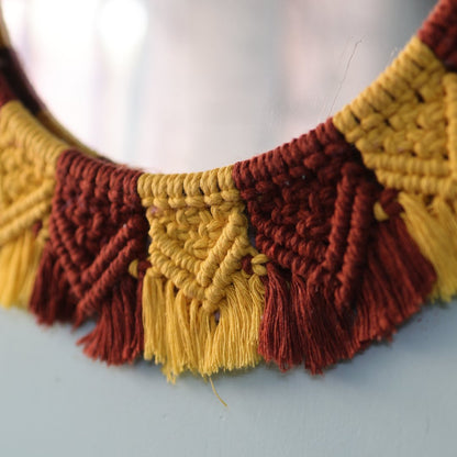 Handmade Macrame Yellow - Brown Mirror | Verified Sustainable by Brown Living™