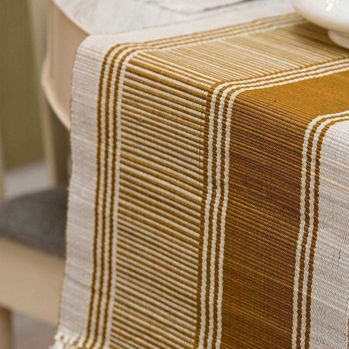Handmade Madurkathi Table Runner | Sustainable Dining Décor – Table Linens on Brown Living™. SKU: MDTR1355AMR. Img 9.