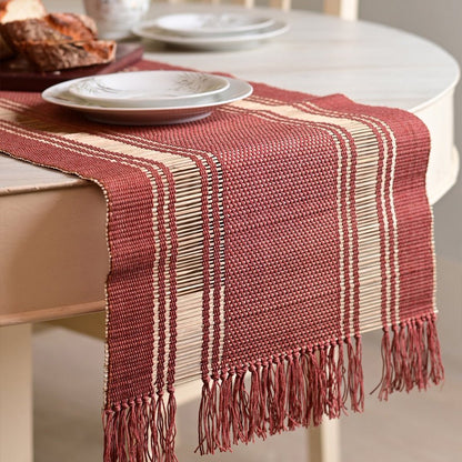Handmade Madurkathi Table Runner | Sustainable Dining Décor – Table Linens on Brown Living™. SKU: MDTR1355APRD. Img 1.