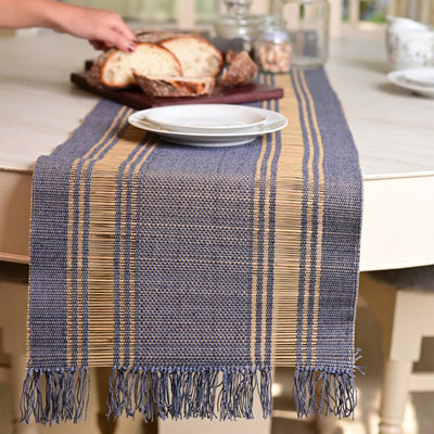 Handmade Madurkathi Table Runner | Sustainable Dining Décor – Table Linens on Brown Living™. SKU: MDTR1355BLBY. Img 3.
