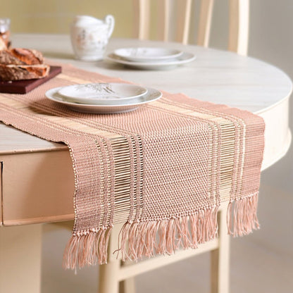 Handmade Madurkathi Table Runner | Sustainable Dining Décor – Table Linens on Brown Living™. SKU: MDTR1355BPNK. Img 5.
