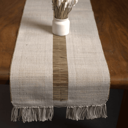 Handmade Madurkathi Table Runner | Sustainable Dining Décor – Table Linens on Brown Living™. SKU: MDTR1355WHT. Img 17.