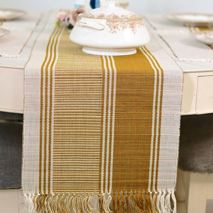 Handmade Madurkathi Table Runner | Sustainable Dining Décor – Table Linens on Brown Living™. SKU: MDTR1372AMR. Img 10.
