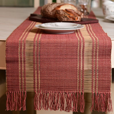 Handmade Madurkathi Table Runner | Sustainable Dining Décor – Table Linens on Brown Living™. SKU: MDTR1372APRD. Img 2.