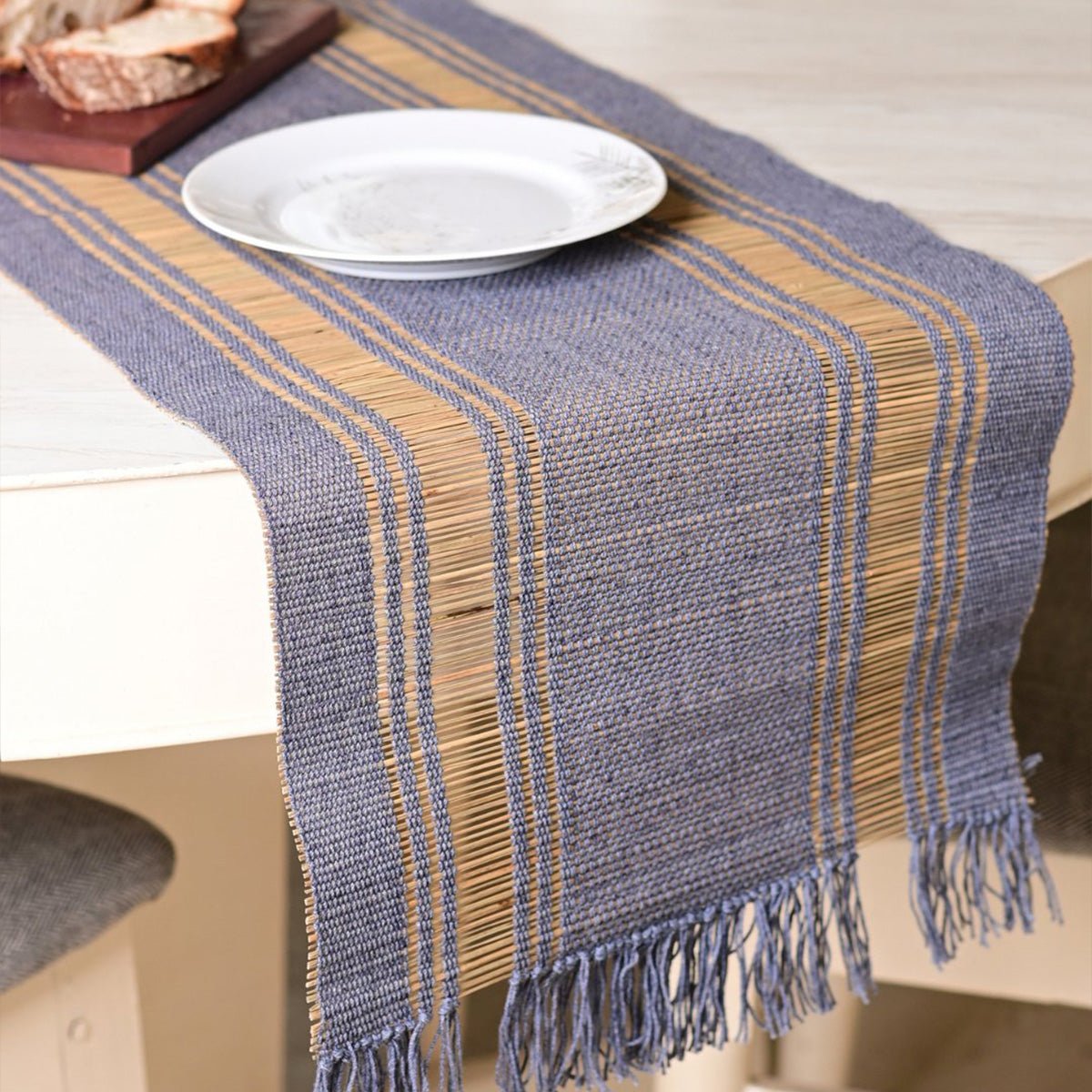 Handmade Madurkathi Table Runner | Sustainable Dining Décor – Table Linens on Brown Living™. SKU: MDTR1372BLBY. Img 4.