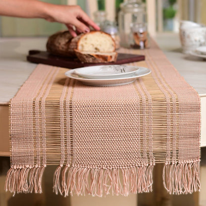 Handmade Madurkathi Table Runner | Sustainable Dining Décor – Table Linens on Brown Living™. SKU: MDTR1372BPNK. Img 6.