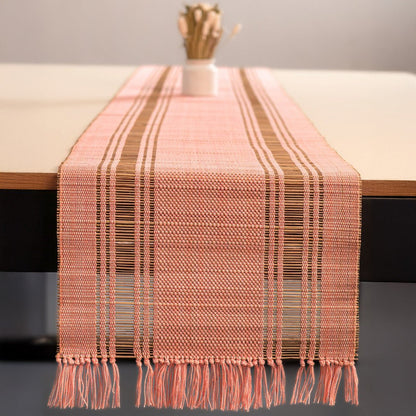 Handmade Madurkathi Table Runner | Sustainable Dining Décor – Table Linens on Brown Living™. SKU: MDTR1372PCH. Img 11.