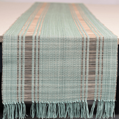 Handmade Madurkathi Table Runner | Sustainable Dining Décor – Table Linens on Brown Living™. SKU: MDTR1372SHGRN. Img 13.