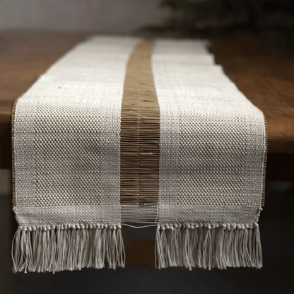 Handmade Madurkathi Table Runner | Sustainable Dining Décor – Table Linens on Brown Living™. SKU: MDTR1372WHT. Img 18.
