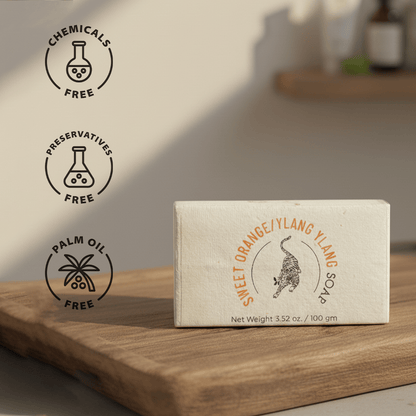 Handmade Moisturizing 100% Natural Sweet Orange & Ylang Ylang Soap – Soap on Brown Living™. SKU: FFSOOY100G. Img 6.