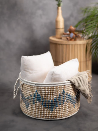 Handmade Moonj Grass Declutter Basket - Indigo - Diamond – Baskets & Boxes on Brown Living™. SKU: BM48ING2 - NEW. Img 2.