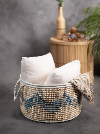 Handmade Moonj Grass Declutter Basket – Baskets & Boxes by Kadam Haat available on Brown Living™. Indigo - Wave . SKU: BM48ING2 - NEW. Img 2.