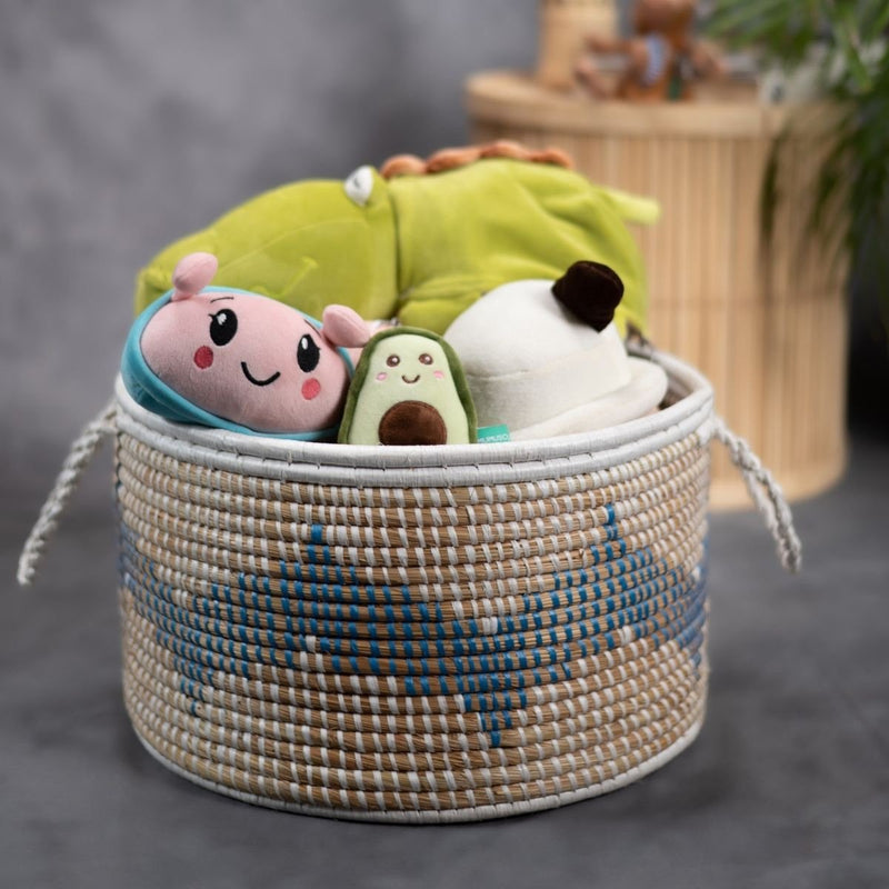 Handmade Moonj Grass Declutter Basket - Indigo-Wave | Verified Sustainable Baskets & Boxes on Brown Living™
