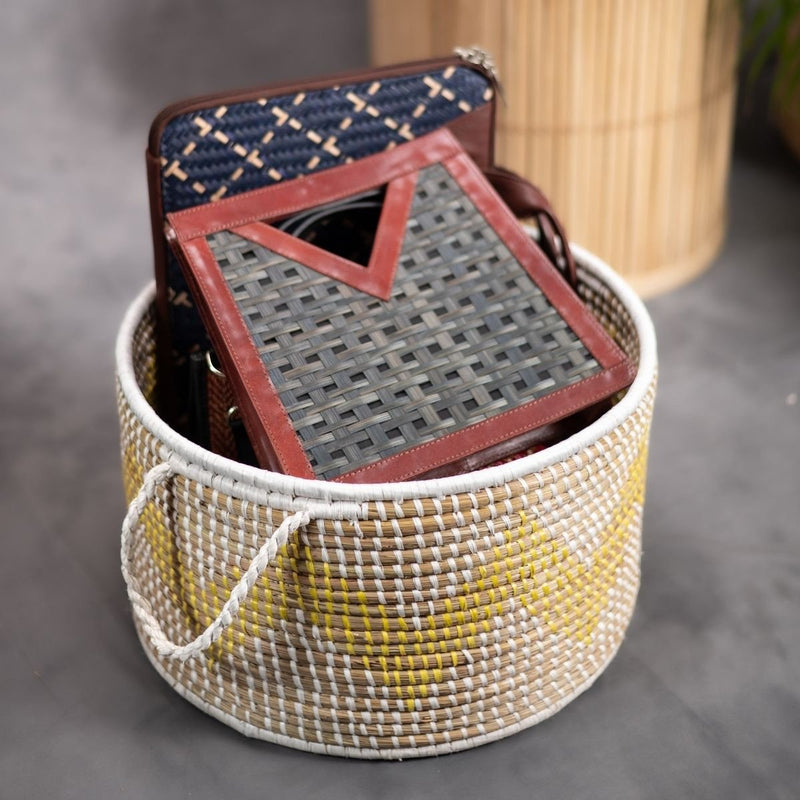 Handmade Moonj Grass Declutter Basket - Yellow-Wave | Verified Sustainable Baskets & Boxes on Brown Living™