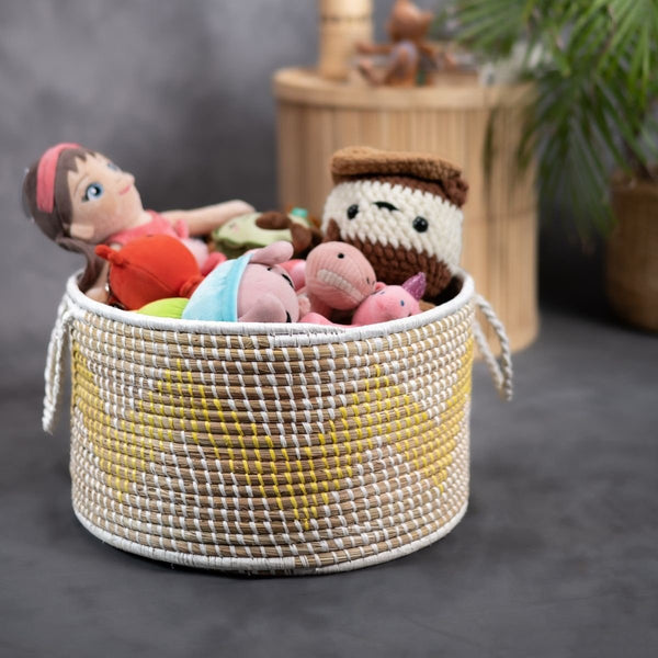 Handmade Moonj Grass Declutter Basket - Yellow-Wave | Verified Sustainable Baskets & Boxes on Brown Living™