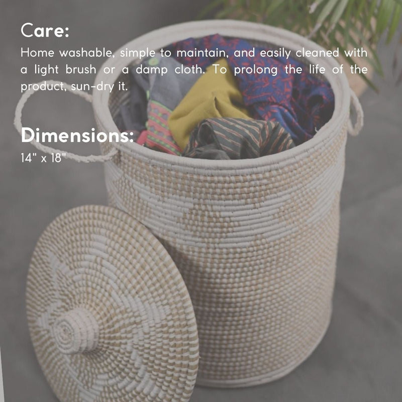 Handmade Moonj Grass Laundry Basket - White-Cross | Verified Sustainable Baskets & Boxes on Brown Living™