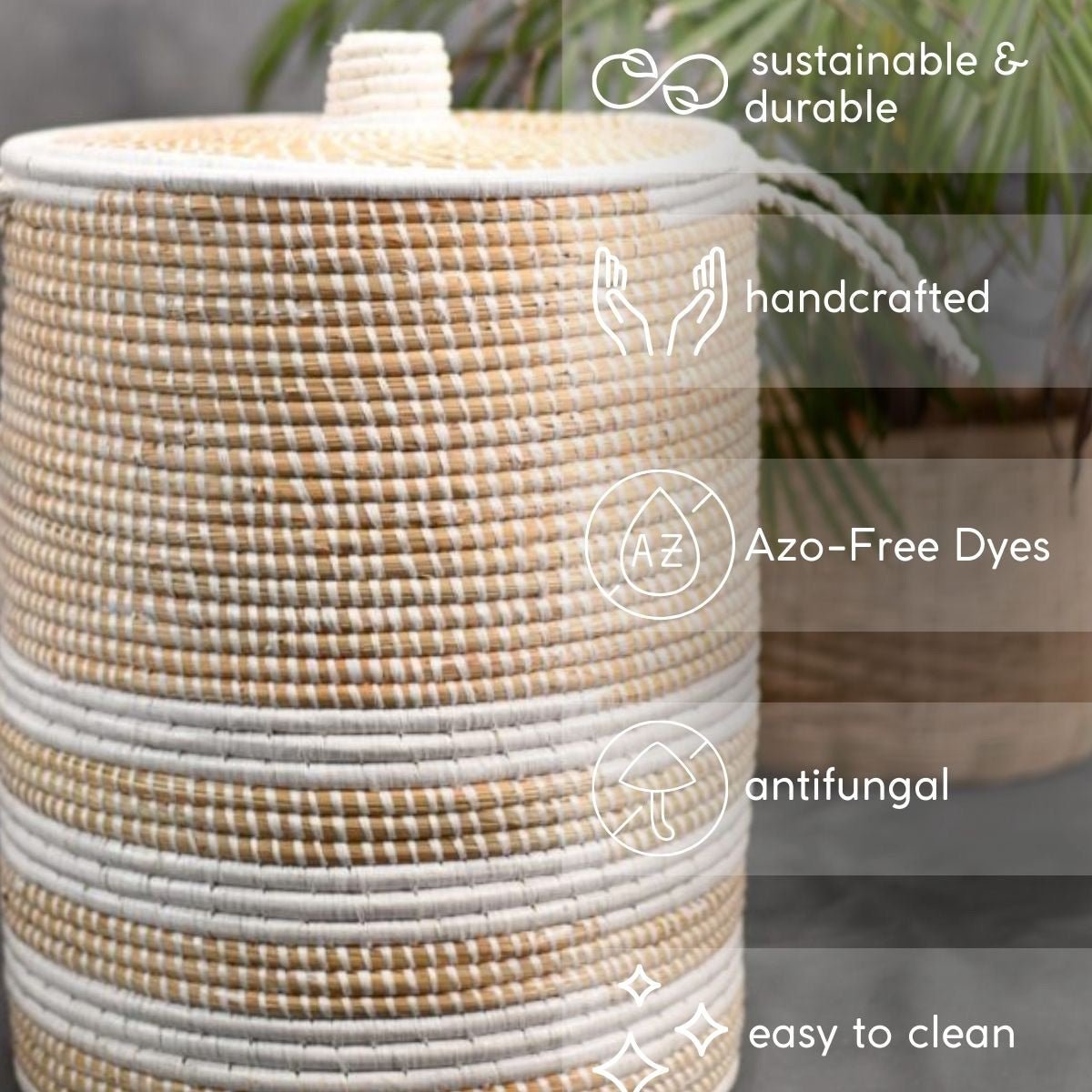 Handmade Moonj Grass Laundry Basket - White - Line | Verified Sustainable by Brown Living™