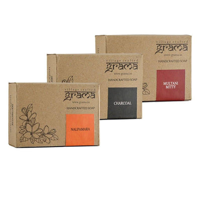 Handmade Nalpamara, Charcoal Soap, Multani Mitti Soap, Combo Pack for Oily Skin, 125g each – Body Soap on Brown Living™. SKU: 248 - 10805 - GMACOMBO_NALPA_CHARCL_MULM. Img 1.