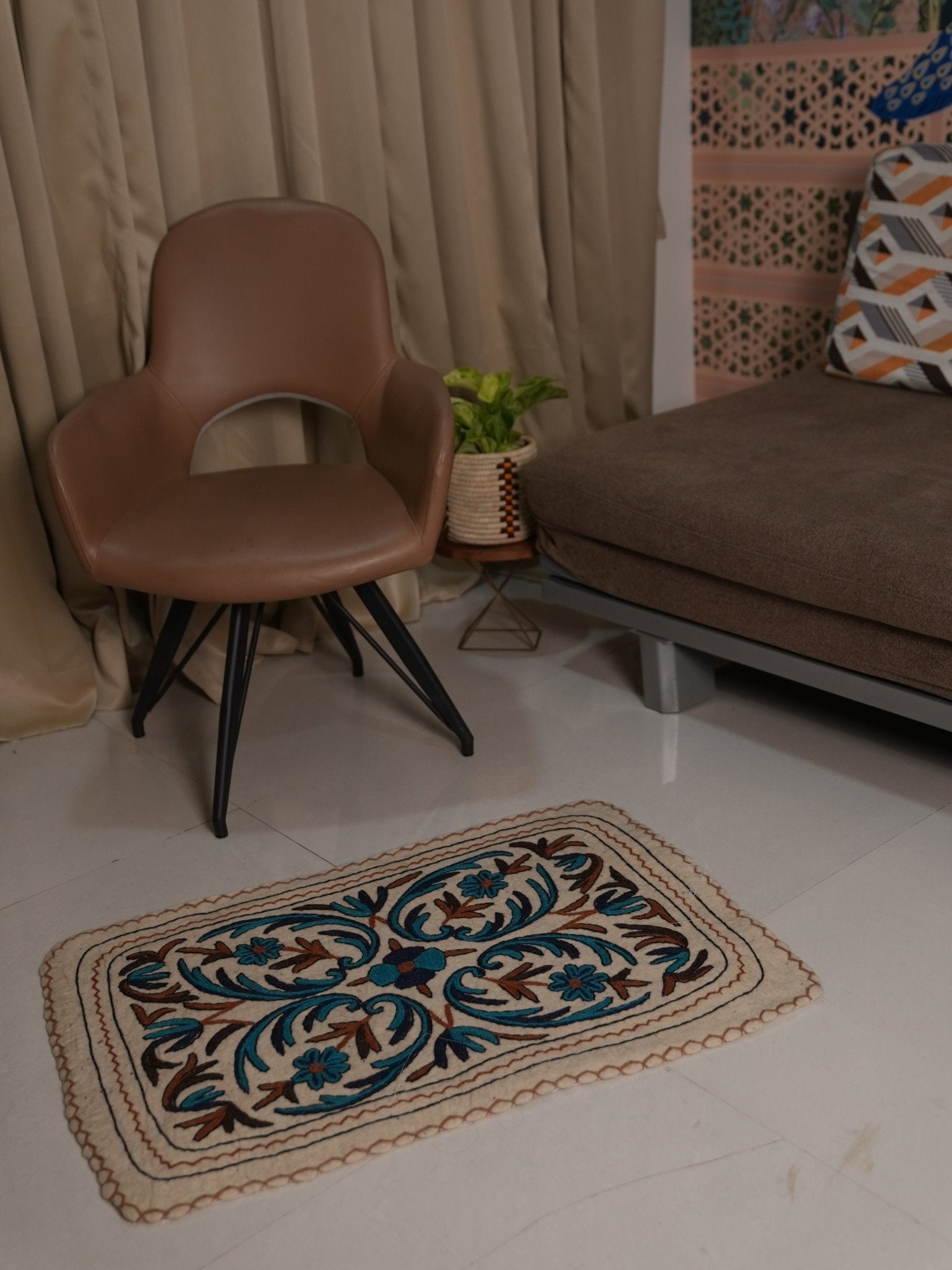 Handmade Namda Accent Rug | Kashmiri Wool Felt & Embroidered Carpet – Mats & Rugs on Brown Living™. SKU: b0_rug_0245. Img 22.
