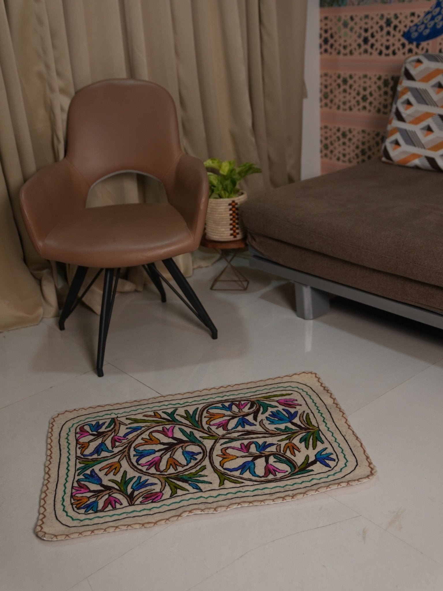 Handmade Namda Accent Rug | Kashmiri Wool Felt & Embroidered Carpet – Mats & Rugs on Brown Living™. SKU: b0_rug_0247. Img 24.