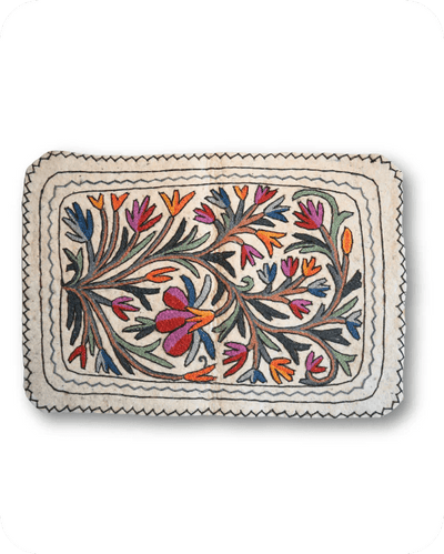 Handmade Namda Accent Rug | Kashmiri Wool Felt & Embroidered Carpet – Mats & Rugs on Brown Living™. SKU: b0_rug_0186. Img 3.