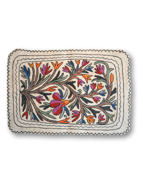 Handmade Namda Accent Rug | Kashmiri Wool Felt & Embroidered Carpet – Mats & Rugs on Brown Living™. SKU: b0_rug_0186. Img 3.
