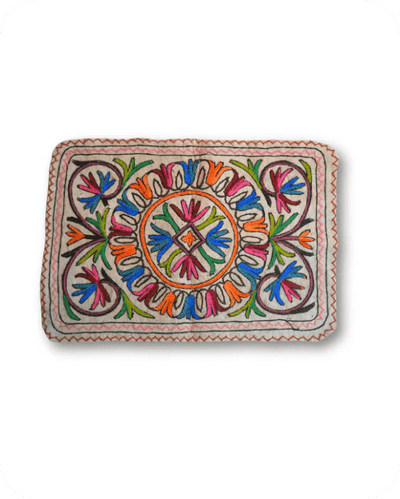 Handmade Namda Accent Rug | Kashmiri Wool Felt & Embroidered Carpet – Mats & Rugs on Brown Living™. SKU: b0_rug_0196. Img 2.