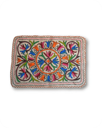Handmade Namda Accent Rug | Kashmiri Wool Felt & Embroidered Carpet – Mats & Rugs on Brown Living™. SKU: b0_rug_0196. Img 2.