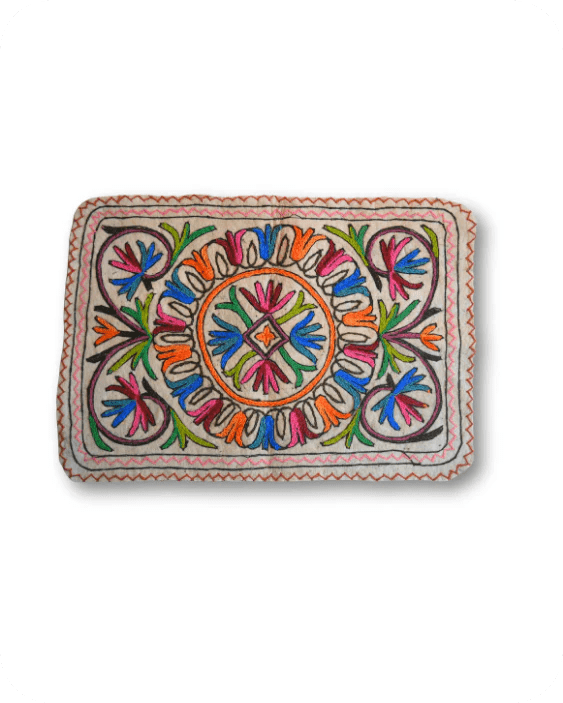 Handmade Namda Accent Rug | Kashmiri Wool Felt & Embroidered Carpet – Mats & Rugs on Brown Living™. SKU: b0_rug_0196. Img 2.