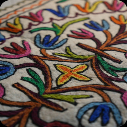 Handmade Namda Accent Rug | Kashmiri Wool Felt & Embroidered Carpet – Mats & Rugs on Brown Living™. SKU: b0_rug_0216. Img 18.