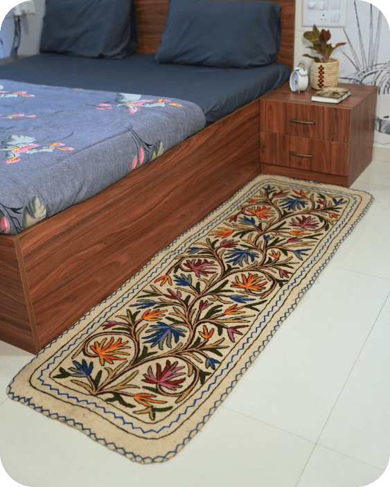 Handmade Namda Bedside Runner | Kashmiri Wool Felt Rug – Mats & Rugs on Brown Living™. SKU: b0_rug_0185. Img 34.