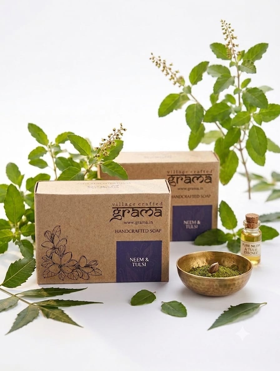 Handmade Neem & Tulsi Soap, 125g each | Pack of 2 & 3 (Hot Process ) – Body Soap on Brown Living™. SKU: Neemandtulsi2. Img 8.
