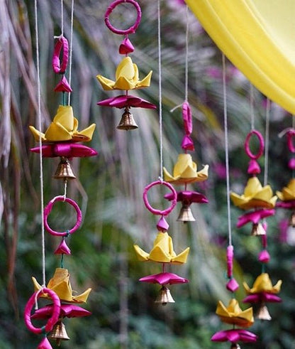 Handmade Palm Leaf Lotus Hanging I Diwali Decoration I Set of 2 | Verified Sustainable by Brown Living™
