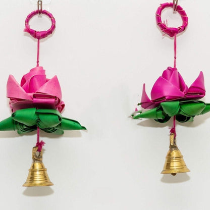 Handmade Palm Leaf Lotus Hanging I Diwali Decoration I Set of 2 | Verified Sustainable by Brown Living™