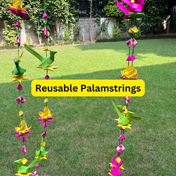 Handmade Palm Leaf Lotus & Parrot Hanging I Diwali Decoration I Set of 2 | Verified Sustainable by Brown Living™