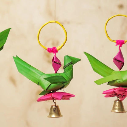 Handmade Palm Leaf Parrot Hanging I Diwali Decoration I Set of 2 | Verified Sustainable by Brown Living™