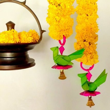 Handmade Palm Leaf Parrot Hanging I Diwali Decoration I Set of 2 | Verified Sustainable by Brown Living™