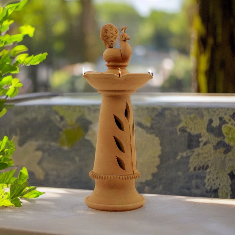 Handmade Peacock Design Terracotta Samai I Oil Lamp | Verified Sustainable Lamps & Lighting on Brown Living™