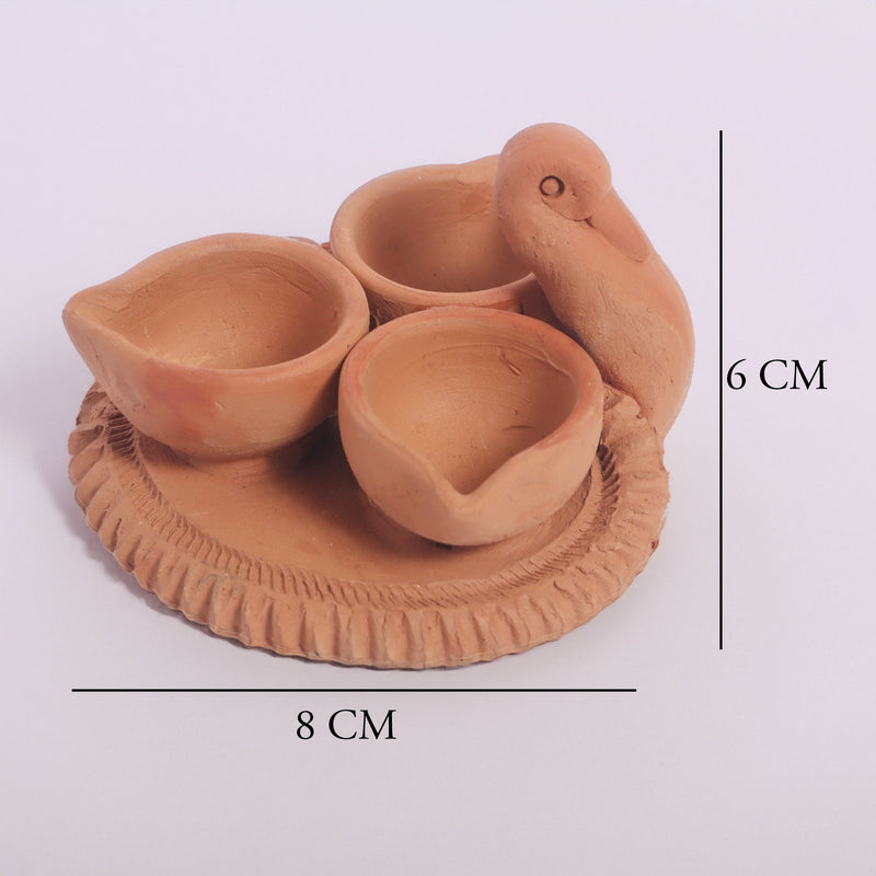 Handmade RajHans Terracotta Holder with 3 Diyas | Verified Sustainable Lamps & Lighting on Brown Living™