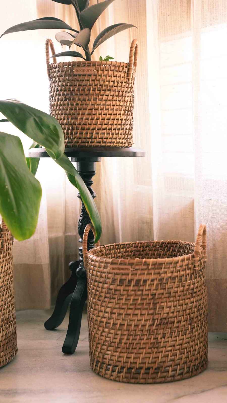 Handmade Rattan Cane Planter with Handles | Set Of 3 – Pots & Planters on Brown Living™. SKU: 901RP. Img 2.