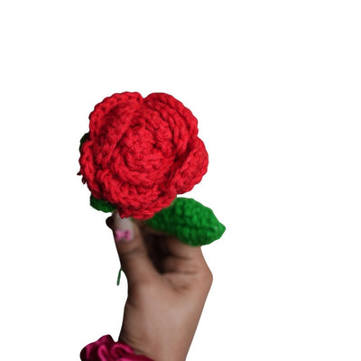 Handmade Red Crochet Rose Flower | Timeless Decorative Accent – Home Decor on Brown Living™. SKU: DF-392. Img 2.