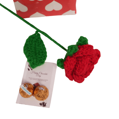 Handmade Red Crochet Rose Flower | Timeless Decorative Accent – Home Decor on Brown Living™. SKU: DF-392. Img 6.