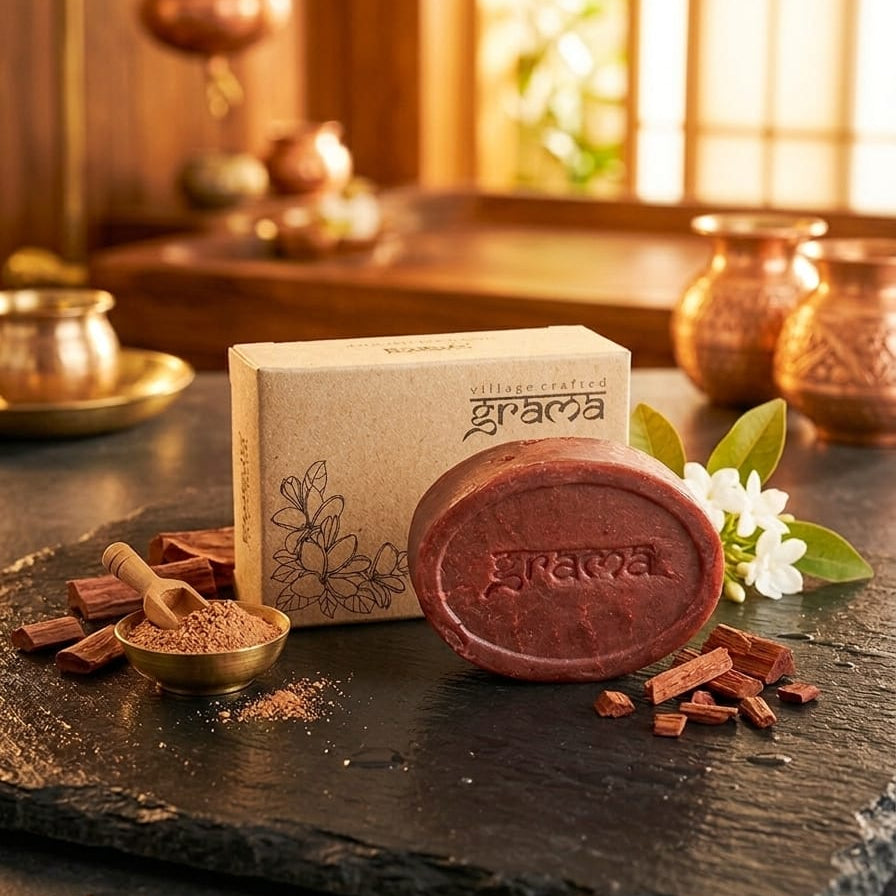Handmade Red Sandal Soap,125g| Pack of 2 (Hot Process) – Body Soap on Brown Living™. SKU: 248-10799-GMA_REDSANDAL_SOAP. Img 1.
