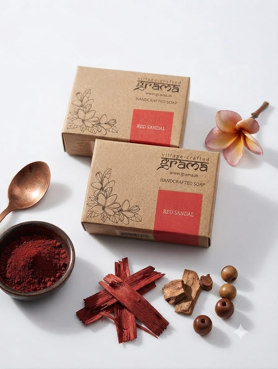 Handmade Red Sandal Soap,125g| Pack of 2 (Hot Process) – Body Soap on Brown Living™. SKU: 248-10799-GMA_REDSANDAL_SOAP. Img 2.