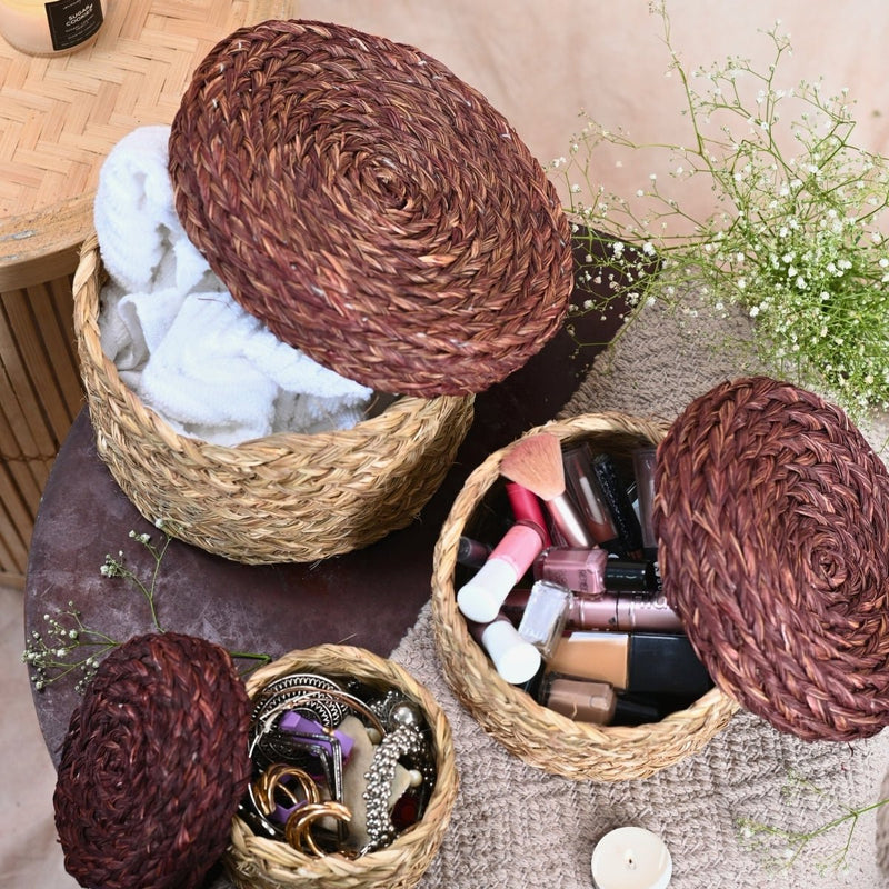 Handmade Sabai Gift Box- Brown | Set of 3 | Verified Sustainable Baskets & Boxes on Brown Living™