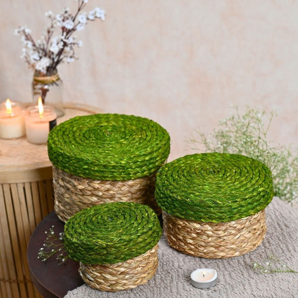 Handmade Sabai Gift Box- Green | Set of 3 | Verified Sustainable Baskets & Boxes on Brown Living™