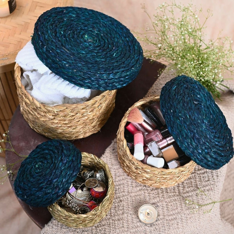 Handmade Sabai Gift Box- Indigo | Set of 3 | Verified Sustainable Baskets & Boxes on Brown Living™