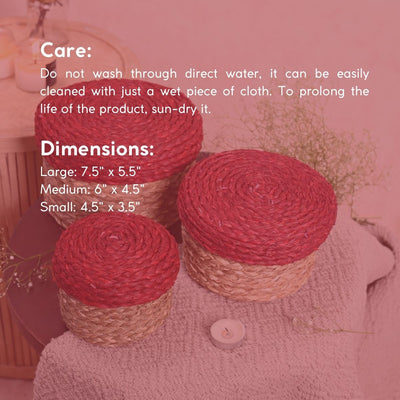 Handmade Sabai Gift Box | Set of 3 – Baskets & Boxes on Brown Living™. SKU: BS43SO3RED - NEW. Img 4.